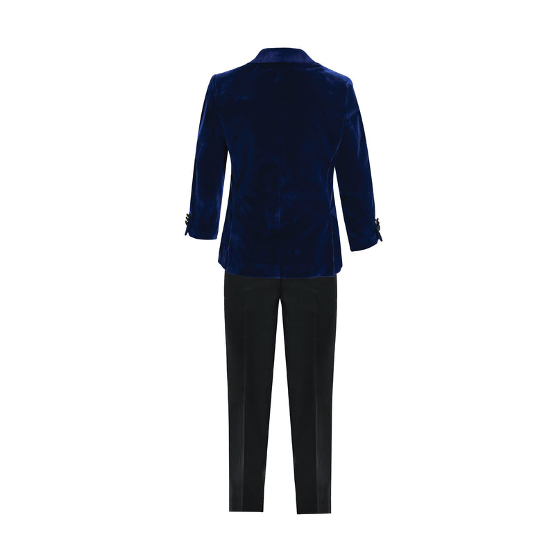 kids atelier moustache Blue Velvet Suit with Black Accents