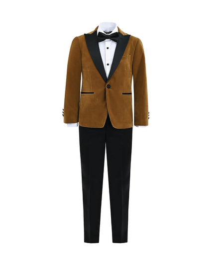 kids atelier moustache Brown Velvet Suit with Black Accents