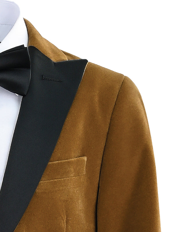 kids atelier moustache Brown Velvet Suit with Black Accents