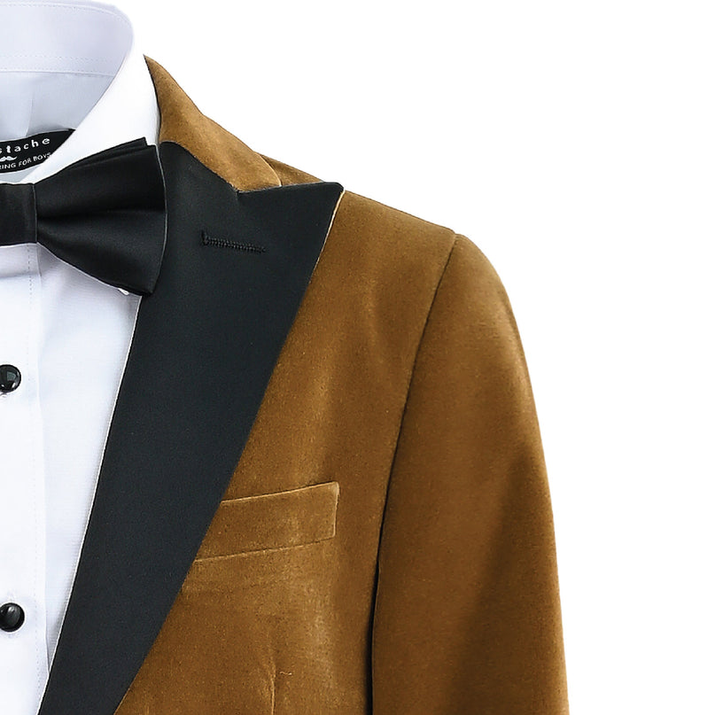 kids atelier moustache Brown Velvet Suit with Black Accents