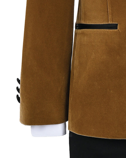 kids atelier moustache Brown Velvet Suit with Black Accents