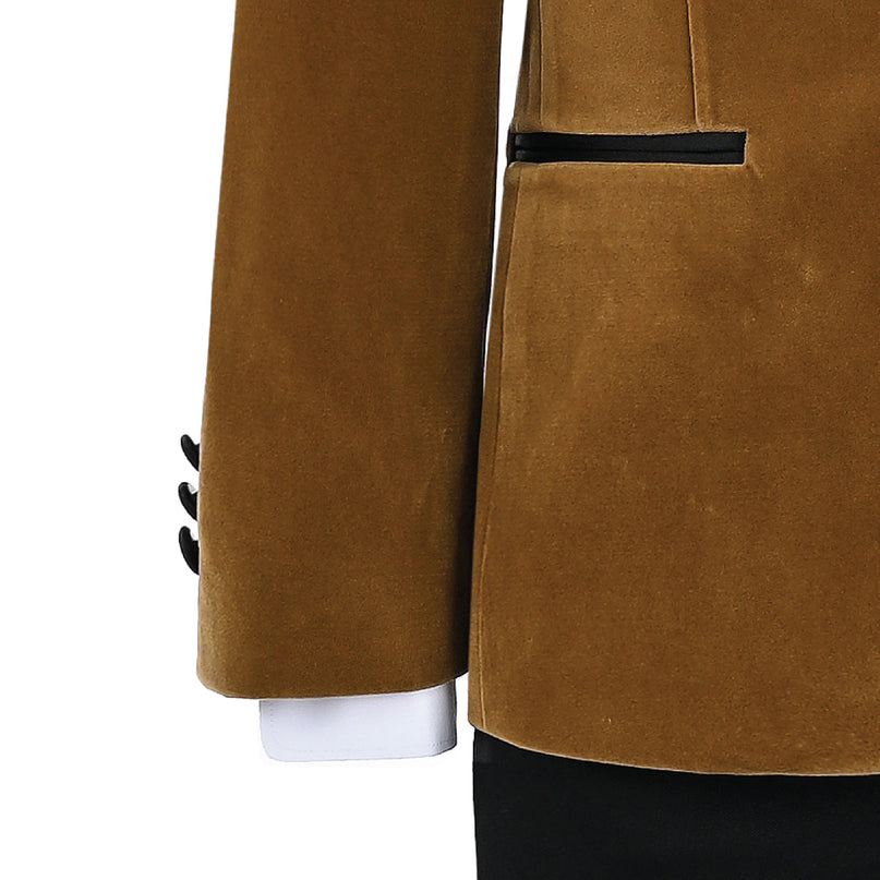 kids atelier moustache Brown Velvet Suit with Black Accents