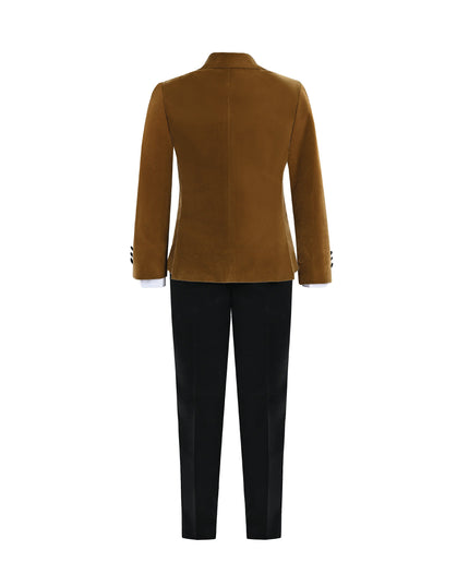 kids atelier moustache Brown Velvet Suit with Black Accents