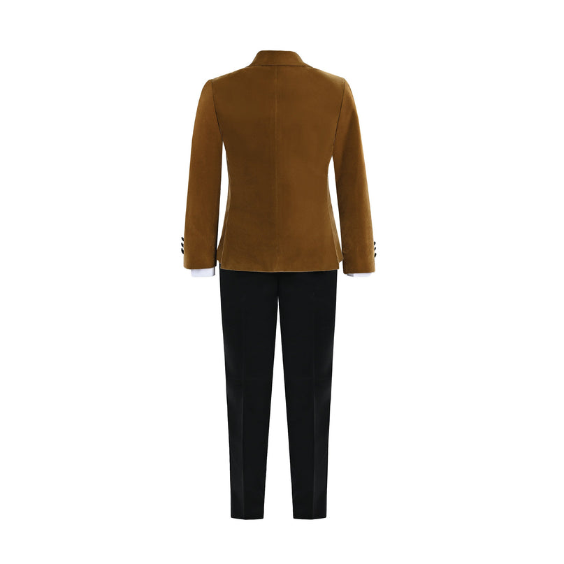 kids atelier moustache Brown Velvet Suit with Black Accents