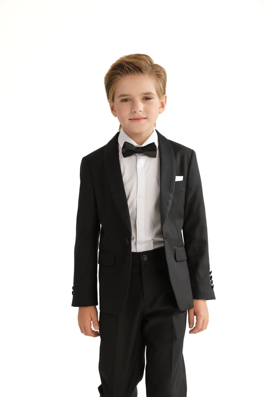 kids atelier moustache Black Shawl Lapel Wool Suit