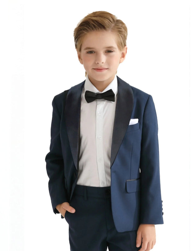 kids atelier moustache Navy Shawl Lapel Wool Suit