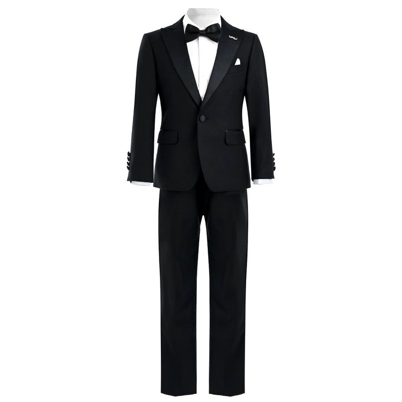 Kids atelier moustache Black Peak Lapel Trim Wool Suit