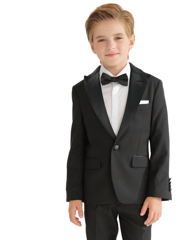 Kids atelier moustache Black Peak Lapel Trim Wool Suit