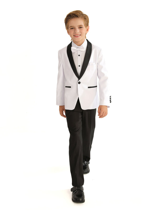 kids atelier moustache White Moustache Shawl Lapel Tuxedo Set
