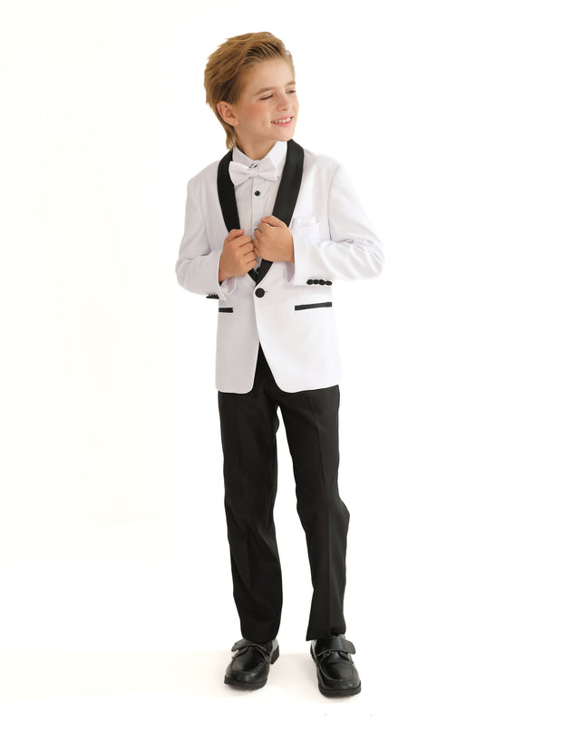 kids atelier moustache White Moustache Shawl Lapel Tuxedo Set