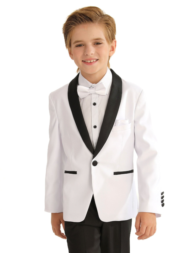 kids atelier moustache White Moustache Shawl Lapel Tuxedo Set