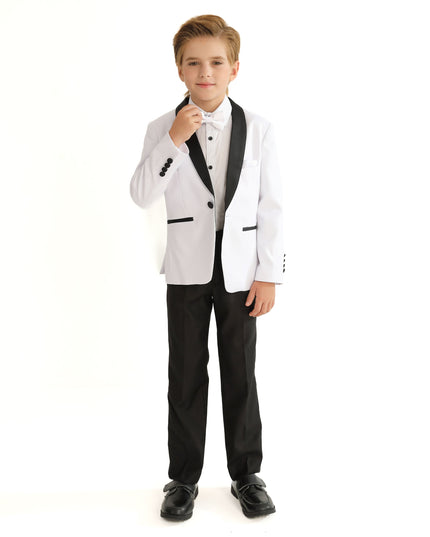 kids atelier moustache White Moustache Shawl Lapel Tuxedo Set
