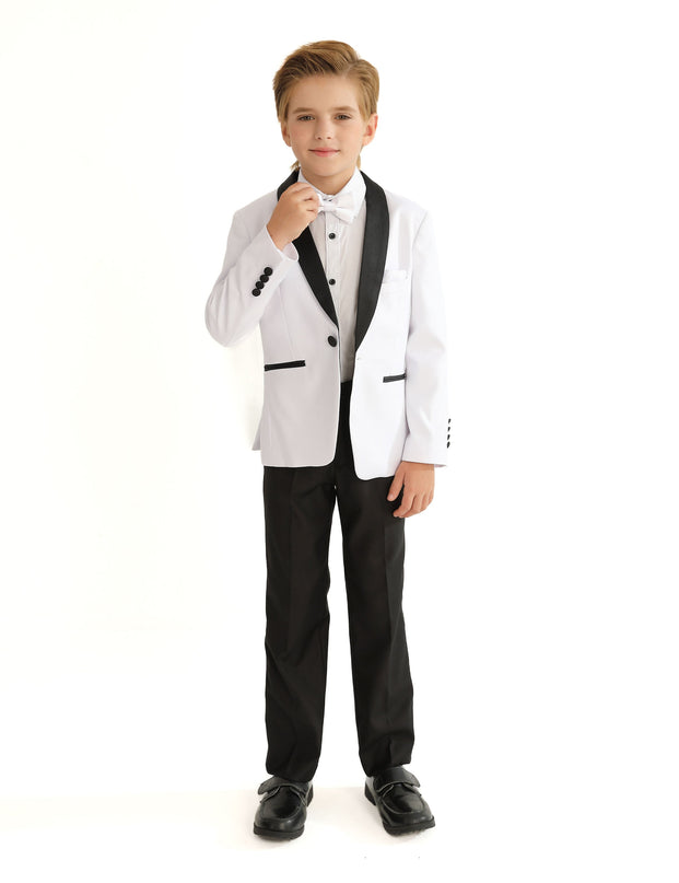 kids atelier moustache White Moustache Shawl Lapel Tuxedo Set