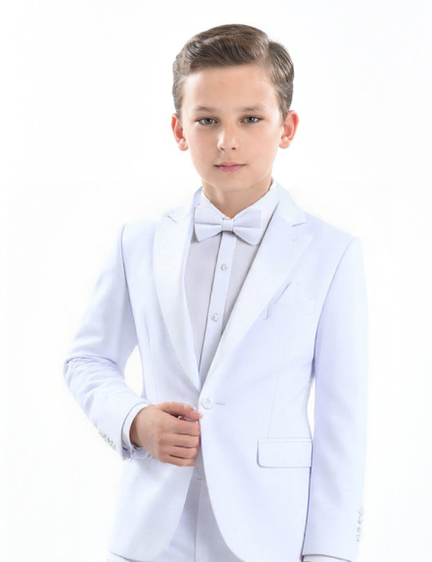 White Suit Peak Lapel Tuxedo Set