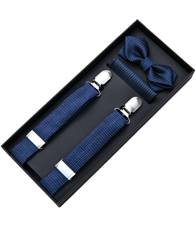 Blue Textured Suspenders Set