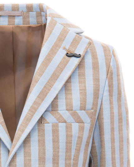 Beige Striped Peak Lapel Blazer