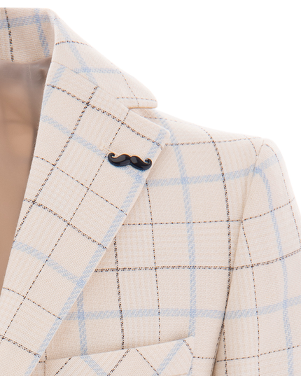 Beige Plaid Print Blazer