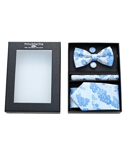 White Tie Blue Floral Tie Set