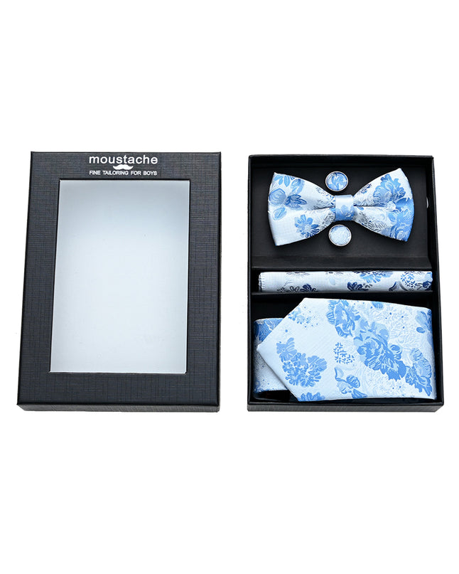 White Tie Blue Floral Tie Set