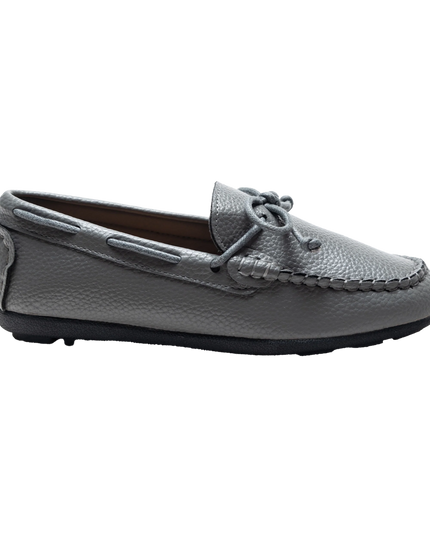 Gray Faux Leather Laced Loafers