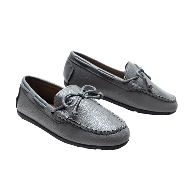 Gray Faux Leather Laced Loafers