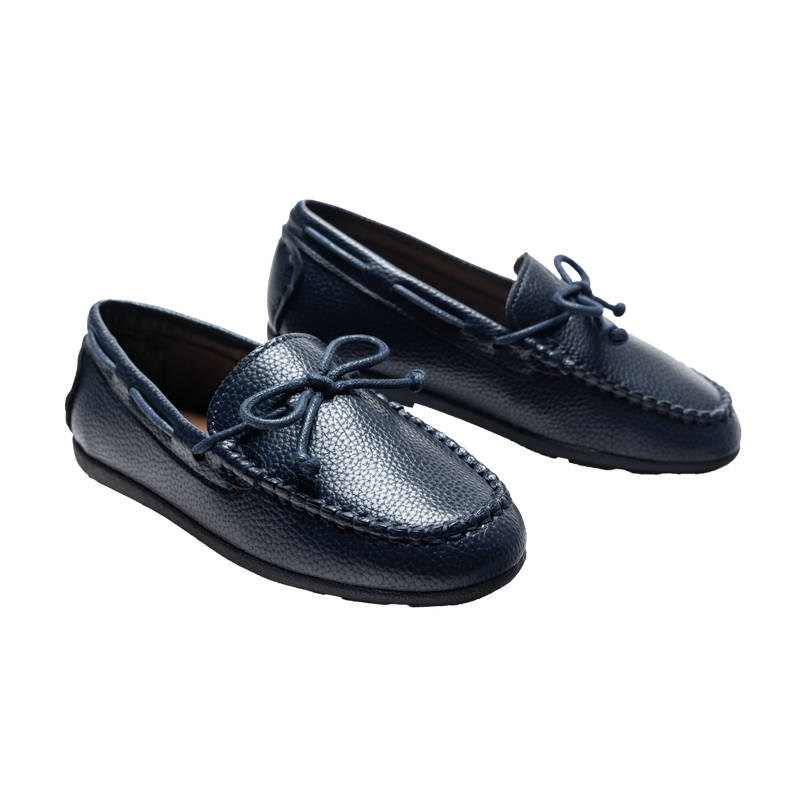 Navy Faux Leather Laced Loafers