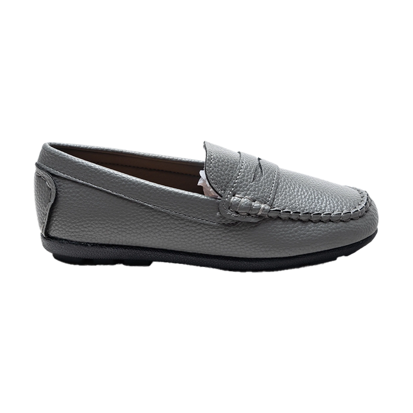 Gray Faux Leather Penny Loafers