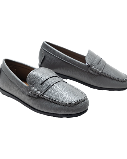 Gray Faux Leather Penny Loafers