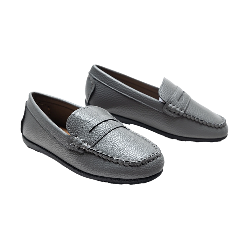 Gray Faux Leather Penny Loafers