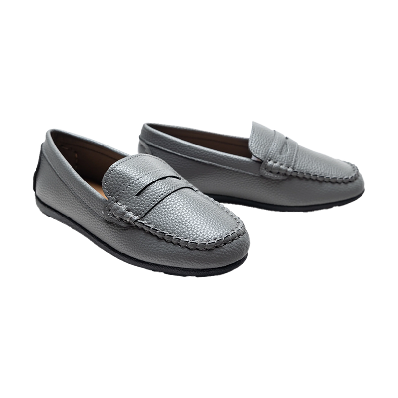 Gray Faux Leather Penny Loafers