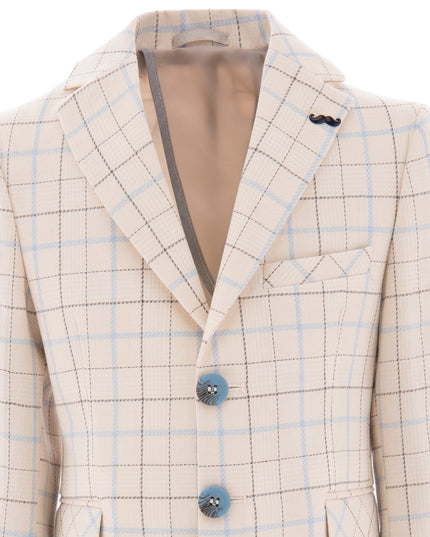 Beige Plaid Print Blazer