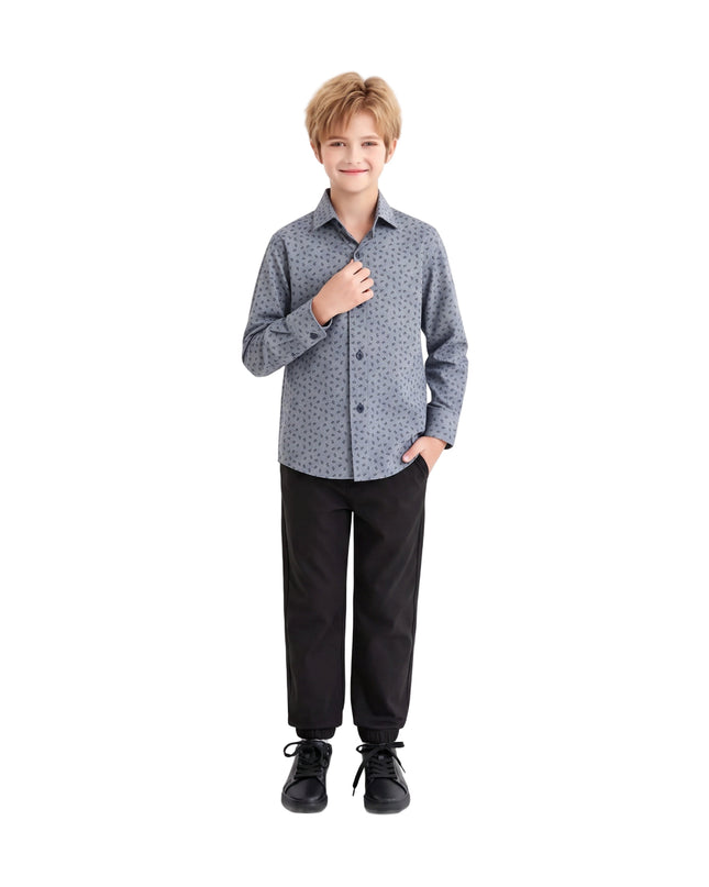 kids atelier moustache Gray Dandelion Print Dress Shirt