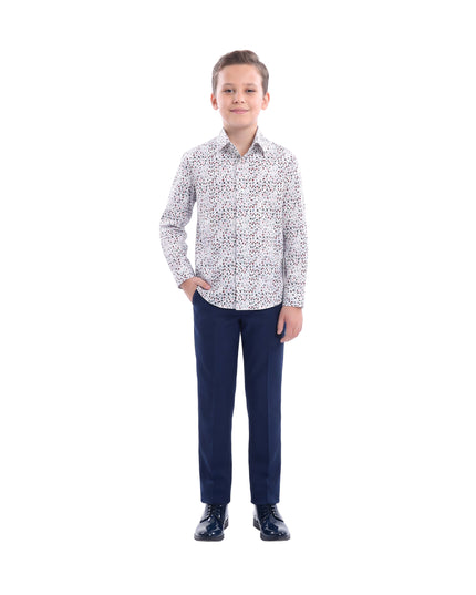 kids atelier moustache White Pebble Print Dress Shirt