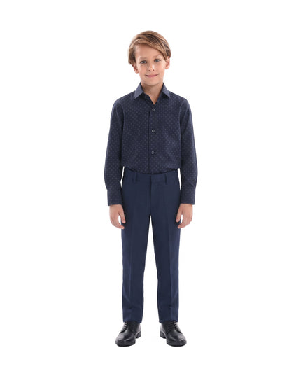 kids atelier moustache Navy Fleur De Lis Print Dress Shirt