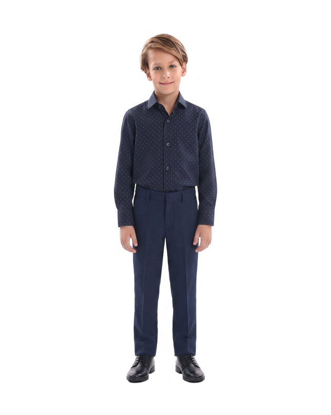 kids atelier moustache Navy Fleur De Lis Print Dress Shirt
