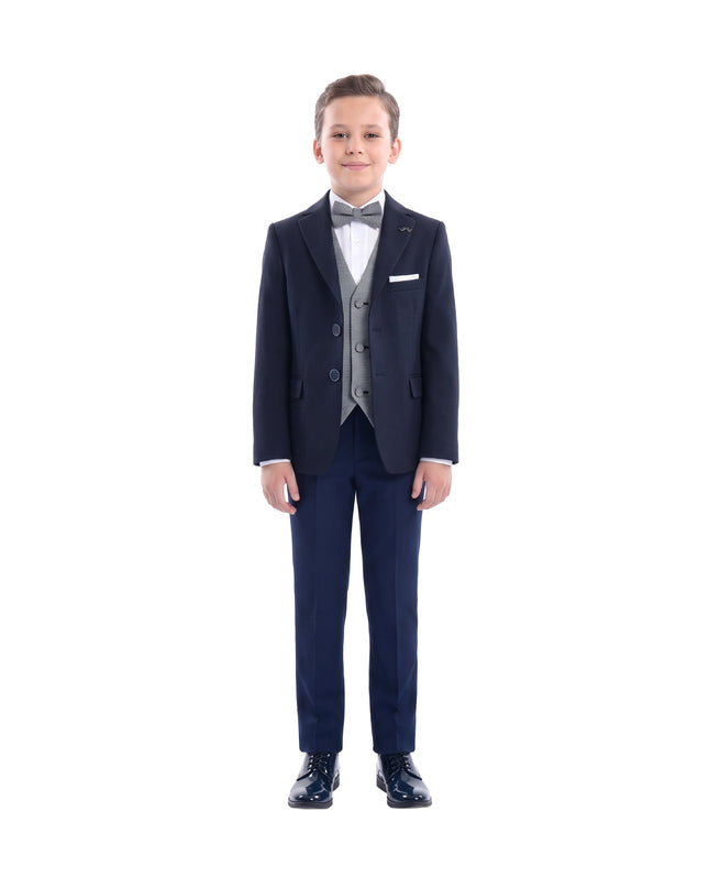 kids atelier moustache Navy Twill Peak Lapel Blazer