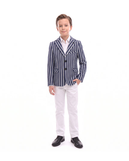 kids atelier moustache Navy Striped Peak Lapel Blazer