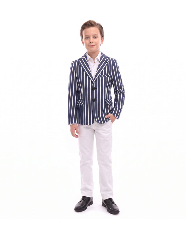 kids atelier moustache Navy Striped Peak Lapel Blazer