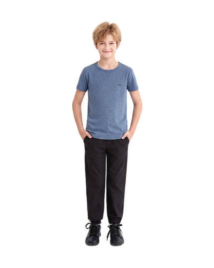kids atelier moustache Blue Melange Solid Cotton T-Shirt