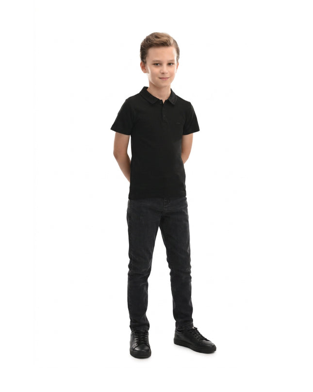 kids atelier moustache Black Solid Logo Polo