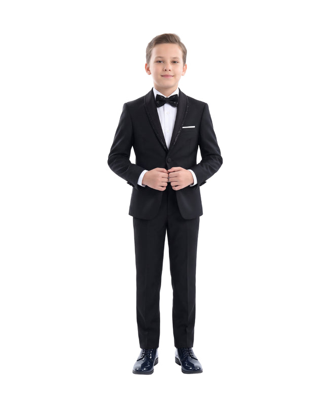 kids atelier moustache Black Glitter Trim Suit