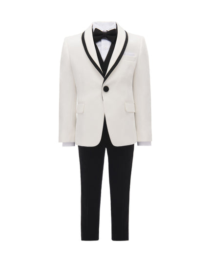 kids atelier moustache Cream-Black Trim Shawl Lapel 5 Pcs Tuxedo Set