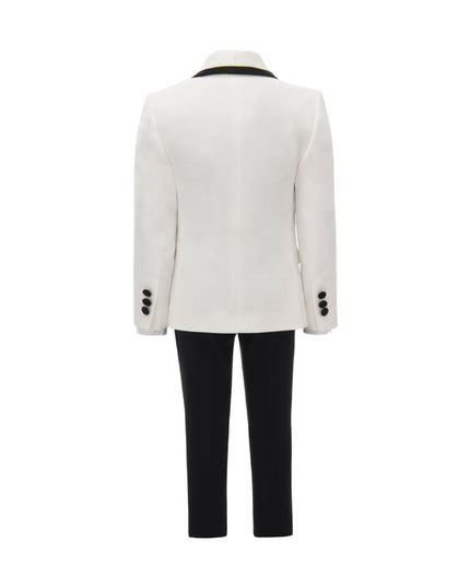 kids atelier moustache Cream-Black Trim Shawl Lapel 5 Pcs Tuxedo Set