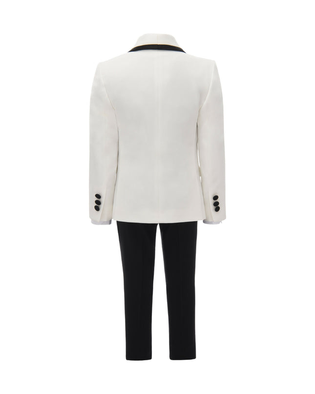 kids atelier moustache Cream-Black Trim Shawl Lapel 5 Pcs Tuxedo Set