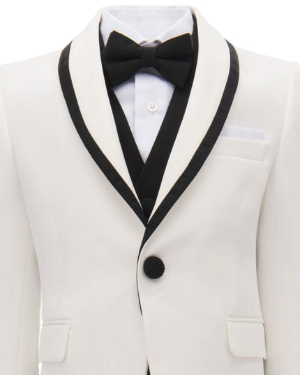 kids atelier moustache Cream-Black Trim Shawl Lapel 5 Pcs Tuxedo Set