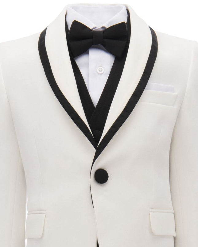 kids atelier moustache Cream-Black Trim Shawl Lapel 5 Pcs Tuxedo Set