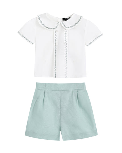 kids atelier moustache Light Green Shorts Set