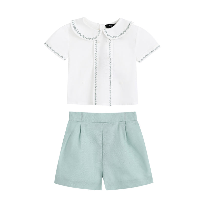 kids atelier moustache Light Green Shorts Set