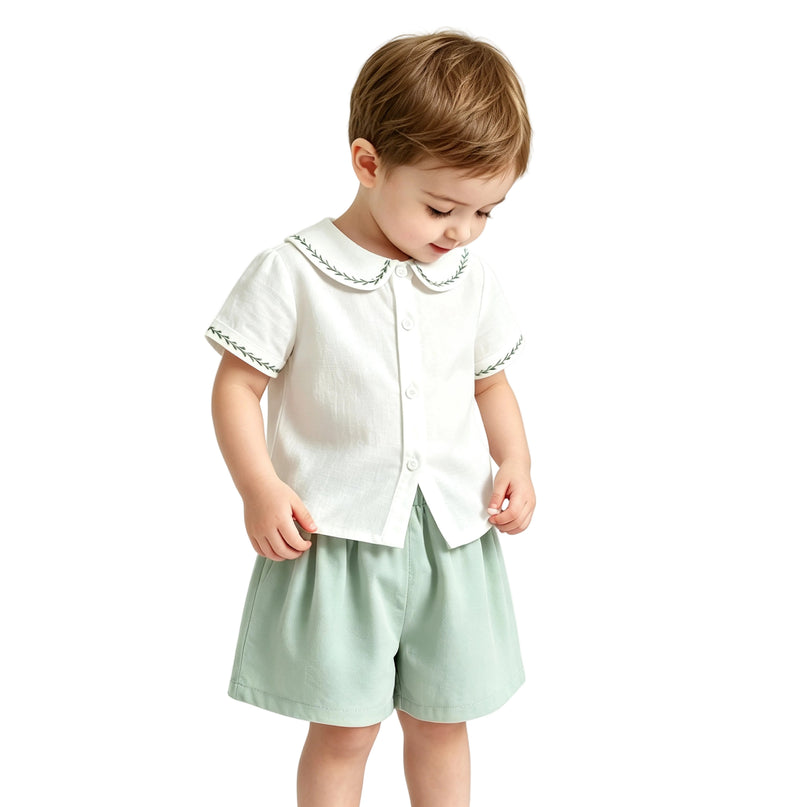 kids atelier moustache Light Green Shorts Set