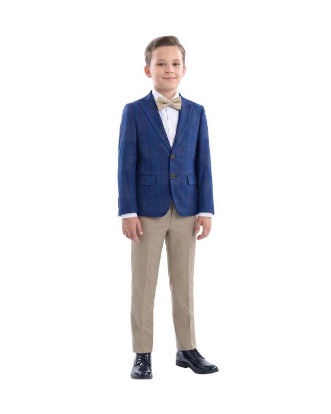 kids atelier moustache Blue Check Blazer Set